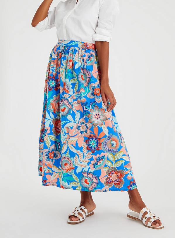 Blue Floral Print Full Skirt 12